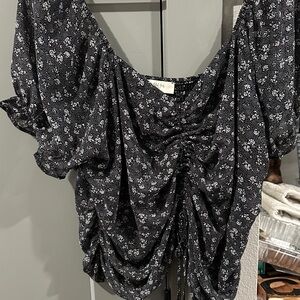 Altar'd State Black Floral Ruched Blouse